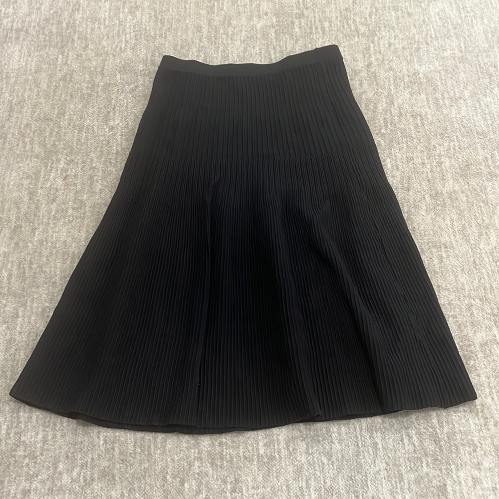 Black pleated below the knee skirt